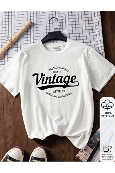 LELVANİ تي شيرت برقبة دائرية مطبوع عليه Nostalgıc Mood Vintage Attitude للجنسين