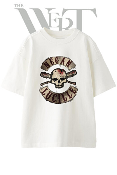 THEWERT Tricou supradimensionat alb unisex cu imprimeu Negan Lucille_1