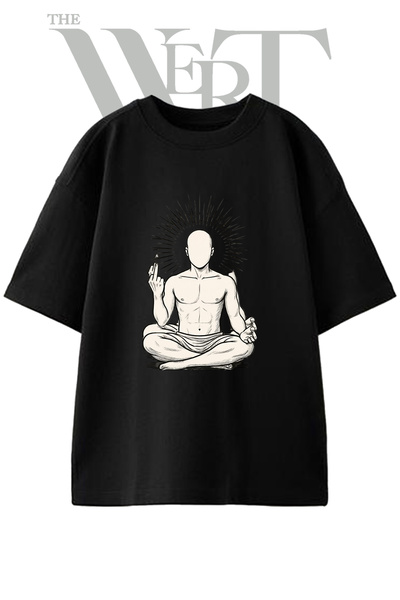 THEWERT Punk Buddha dizajn, unisex crna oversize majica sa printom