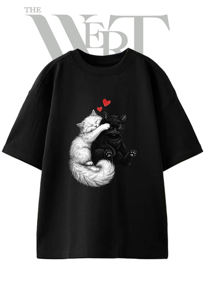 THEWERT Ask Cats Design T-shirt sa printom, unisex, crna, velika veličina