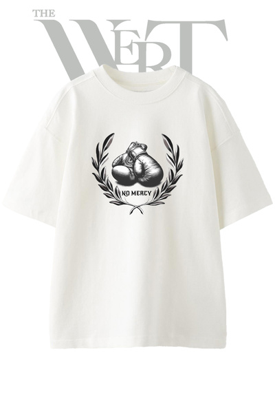 THEWERT Boxing Gloves Wreath Design Printed Unisex White Oversize T-Shirt