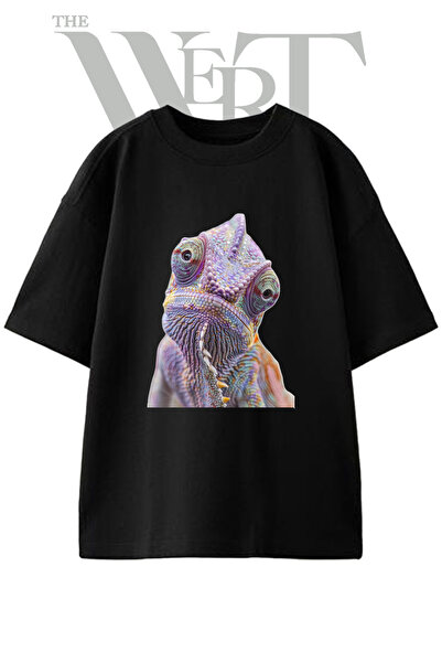 THEWERT Μπλουζάκι Chameleon_1 με στάμπα σχεδίου, Unisex, μαύρο, oversized