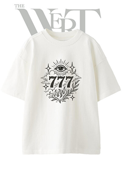 THEWERT 777 Μπλουζάκι Unisex με στάμπα Eye of Providence, λευκό, oversized