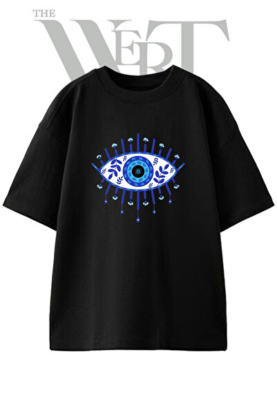 THEWERT Μπλουζάκι Unisex με στάμπα Evil Eye Design σε μαύρο χρώμα και oversiz...