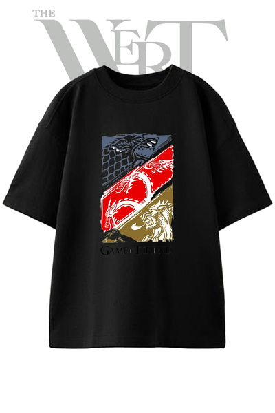 THEWERT Game of Thrones Design Printed Unisex Black Oversize T-Shirt