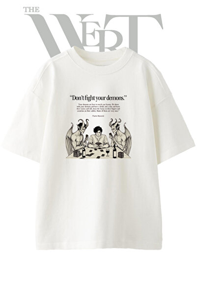 THEWERT Tricou supradimensionat alb unisex cu imprimeu cu design de joc de că...