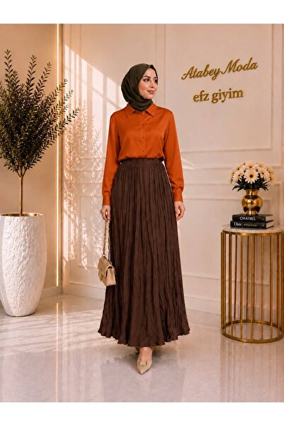 ATABEY MODA EFZ GİYİM تنورة بنية مجعدة