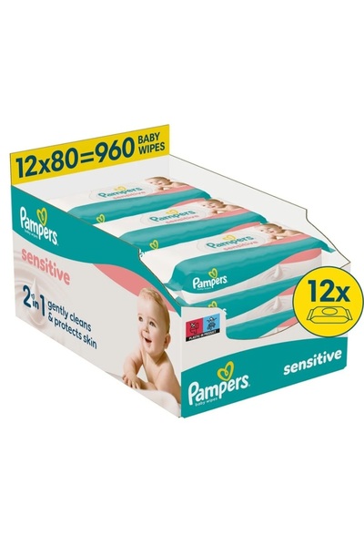 Pampers Baby Wipes Памперс Сензитив, мокри кърпички, за бебета, 12 опаковки, ...
