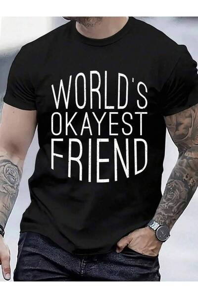 01THEONE 100% Cotton Worlds Okayest Friend Friendship T-Shirt Men's Women's V...
