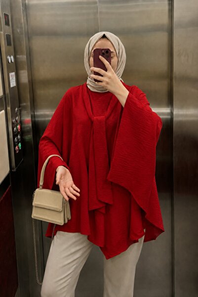 Lunfia Uzun Kuşaklı Salaş Tunik - Kırmızı