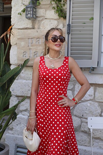 StilVibe Γυναικείο κομψό πουά casual μίντι φόρεμα