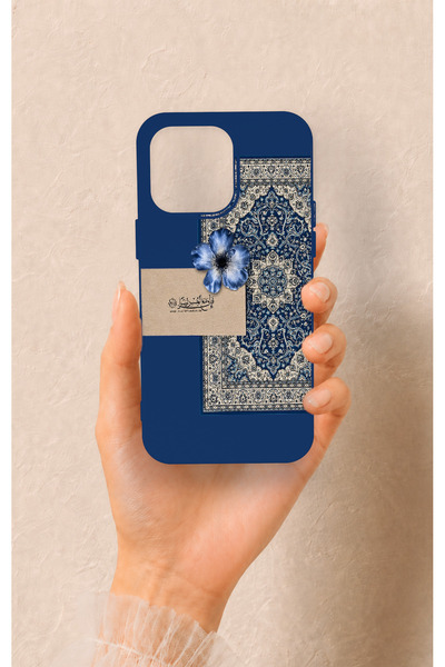 Vip Case iPhone 15 Pro Max Uyumlu Mavi Etnik Halı Desenli Silikon Kılıf