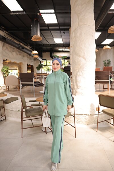 MİMİ Luxury Wear Women's Zippered and Double Stripe Detailed Hijab Tracksuit ...