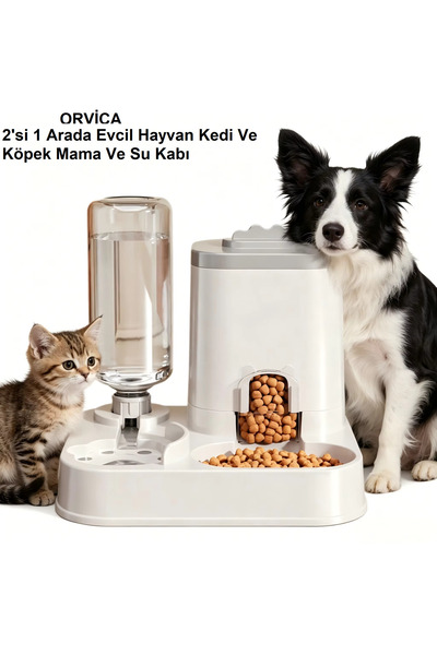 ORVİCA 2Li Mama Ve Su Sebili Otomatik Kedi Köpek Mama ve Su Kabı Çift Hazneli
