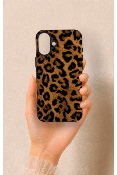 Vip Case iPhone 16 Plus Uyumlu Koyu Leopar Deri Desenli Silikon Kılıf