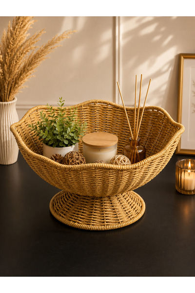 YzHome Daisy Fruit Basket with Wicker Rattan Legs, Multi-Purpose Bowl, 17*29 ...