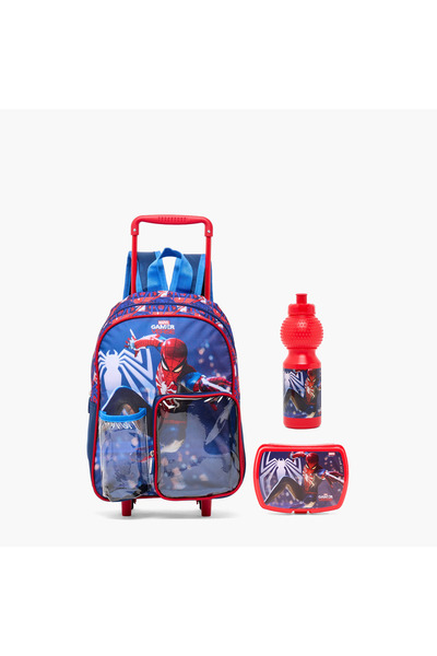 Marvel Spider-Man Print 3-Piece School Trolley Bag Set for Boys 8-13 Years wi...