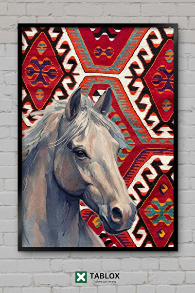TABLOX Covor estetic cu design tradițional etnic, cu ramă din lemn, masă deco...