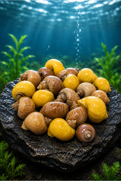 İkizler Sarı ve Kahverengi Elma - Tatlı Su Akvaryumu Salyangozu Pomacea Canal...