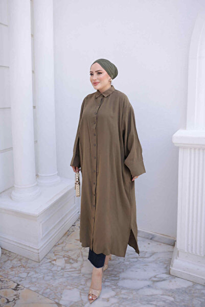 İmajButik Каки дълга свободна туника с копчета