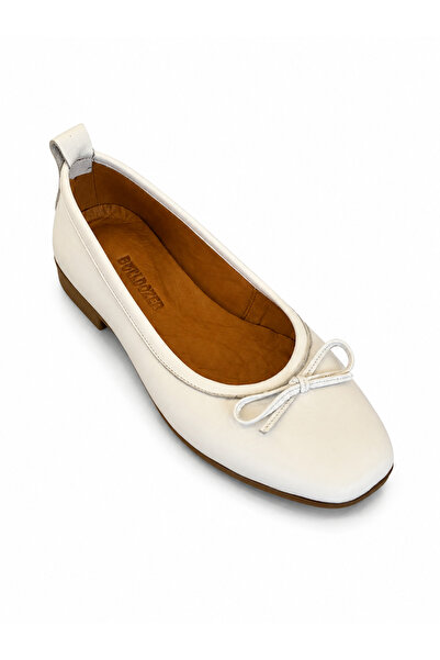 BULLDOZER -HÜDAVERDİ Genuine Leather White Ballerinas