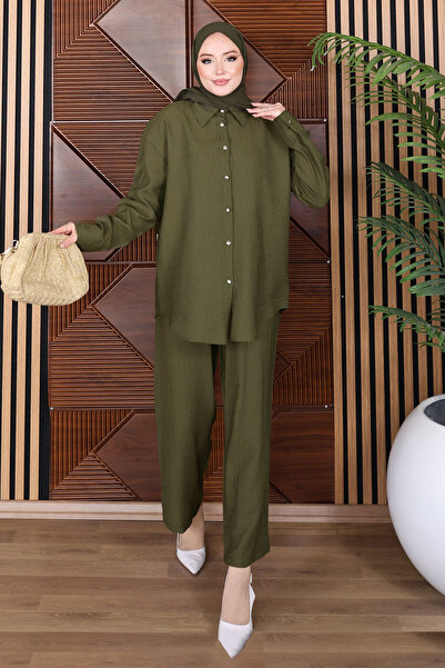Tesettür Dünyası Classic Shirt Double Suit Set Tsd260255 Khaki