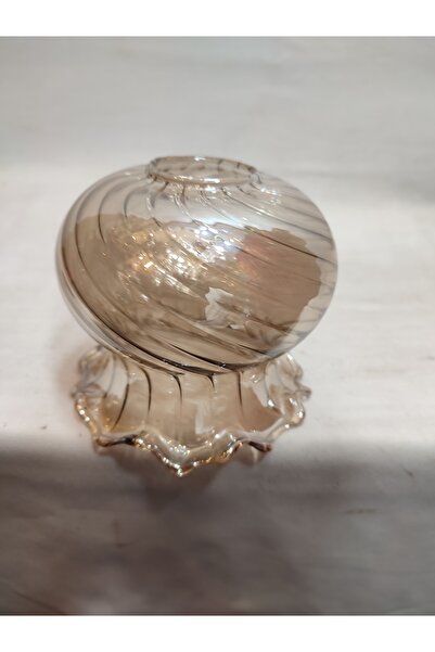 KUĞULU KÜÇÜK AVİZE CAMI.EL YAPIMI.BAL RENKTE (Duy yuvası:3.00 cm-h:9.50 cm) (E.14) Mum ampule göre.