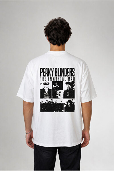 cesita Μπλουζάκι Peaky Blinders με στάμπα, υπερμεγέθη, βαμβακερό, λευκό