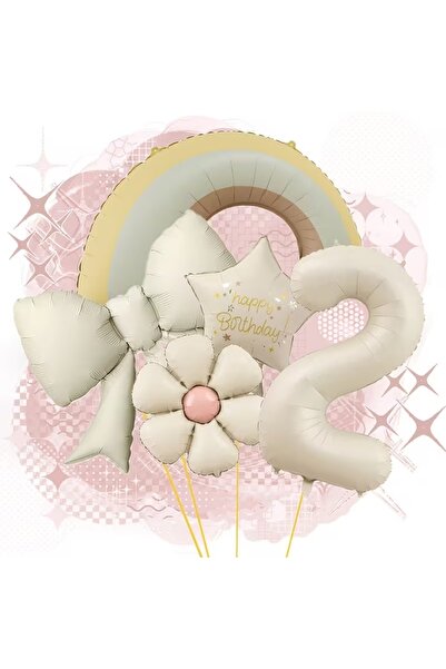 ÇITIPITISTORE Rainbow Cream Bow Cream Star Age Themed Party Birthday Balloon Set