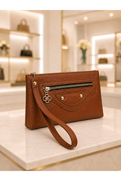 PefyBaby Women's Tan Portfolio Bag, Stylish Handbag with Wrist Strap, Daily Use