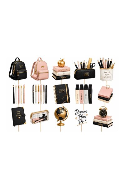 DecoParty Set de decor pentru tort – Tematică rechizite școlare premium, 15 p...