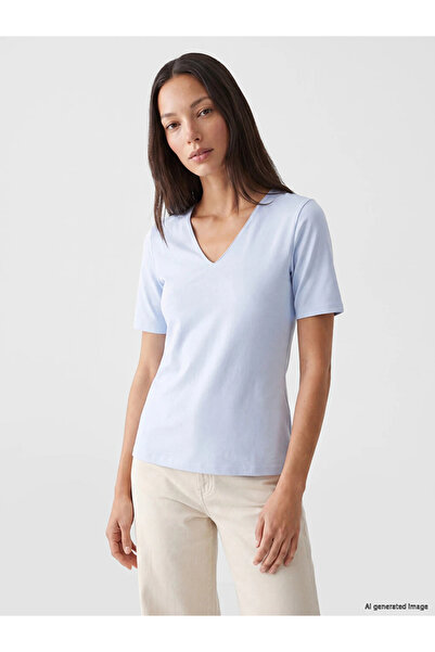 LC Waikiki Blue V-Neck Women's T-Shirt