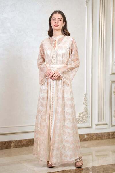 ELEGANZA LA MODE Peach Moroccan Kaftan – ELM M 668
