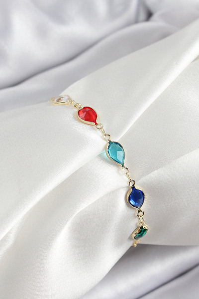Mega Bazaar Brass Gold Color Mixed Color Drop Zircon Stone Women's Bracelet