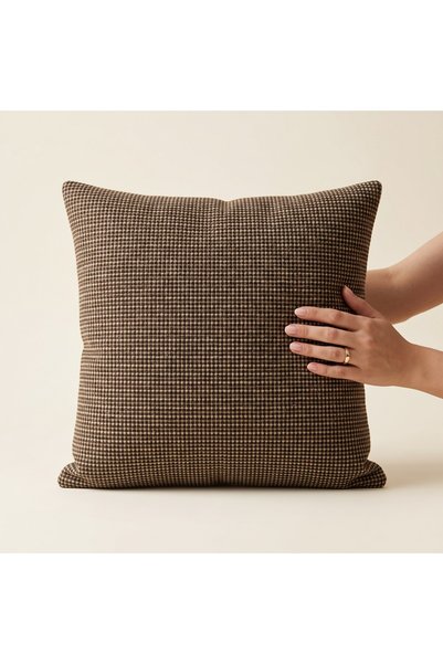 Framgan Mocha Grid Woven Decorative Throw Pillow Brown Square & Rectangular Modern Design