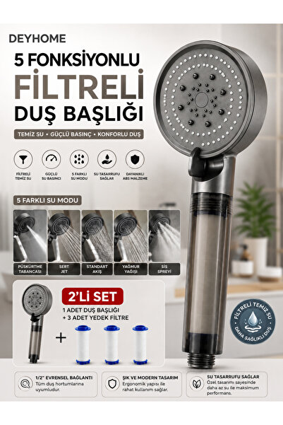 DEYHOME 6 Kademeli Filtreli Basınç Artırıcı Duş Başlığı 1 Adet Duş Başlığı + ...