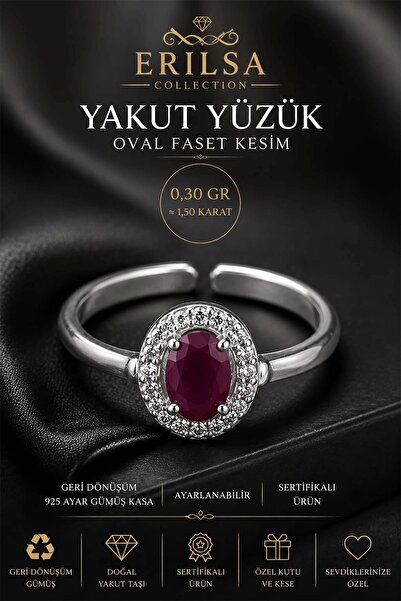 Erilsa Sertifikalı Doğal Yakut Taşlı Ayarlamalı Geri Dönüşüm Gümüş Kasa Oval ...
