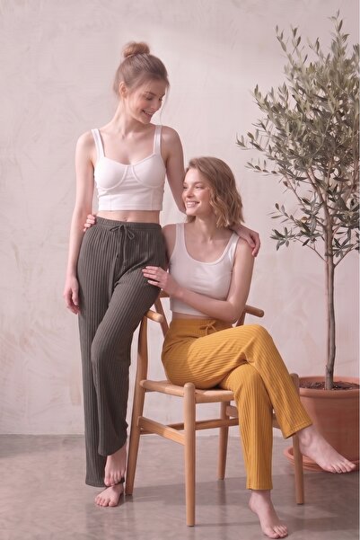 Farya Home Set of 2 High Waist Wide Leg Striped Camisole Summer Pajama Bottoms