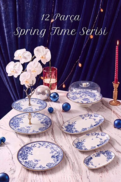 GÖNÜL 12 Parça Spring Time Çay ve Pasta Sunum Seti 6 Kişilik Pasta Tabağı Aya...