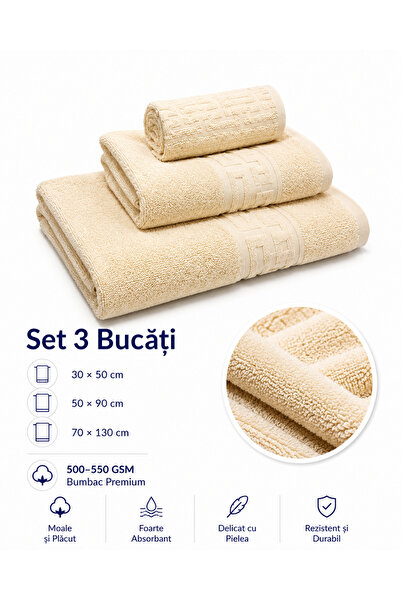 Generic Brand Set Prosoape din Bumbac Premium – 3 Bucăți, 500–550 GSM