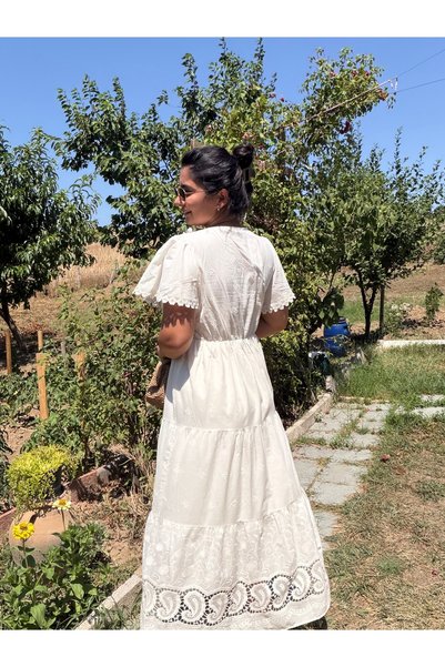 bussrabutik Tasseled Frilled Natural Maxi Dress