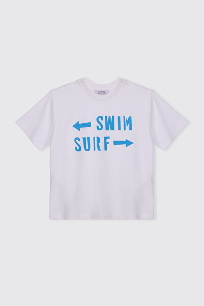 Panço Boy's Printed Short Sleeve White T-Shirt