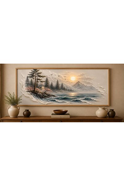 dekorodam Ahşap Çerçeveli Panoramik Oturma Odası Salon Tablosu sade yaşam