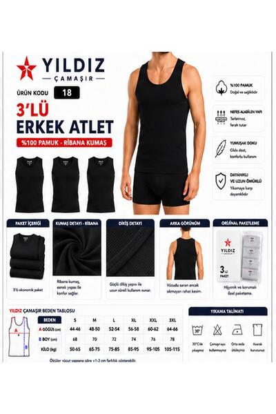 Yıldız Çamaşır Men's Ribbed Tank Top (04-18-21) - 3 Pieces