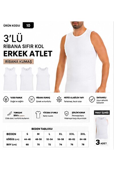 Yıldız Çamaşır Men's Ribbed Zero Sleeve Crew Neck 100% Cotton Undershirt (10-...