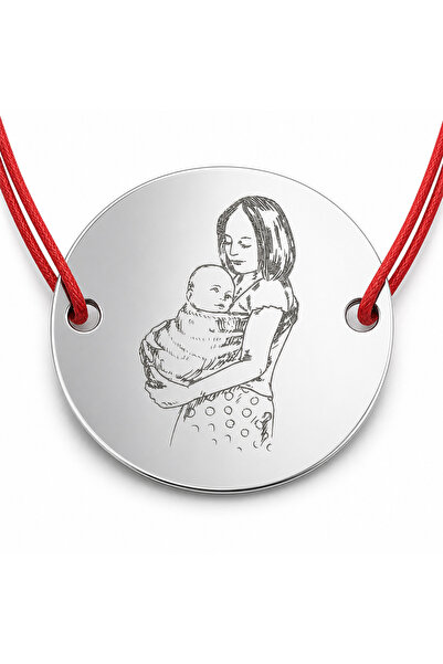 Simoshop 925 silver bracelet with coin mother holding baby, adjustable cord —...