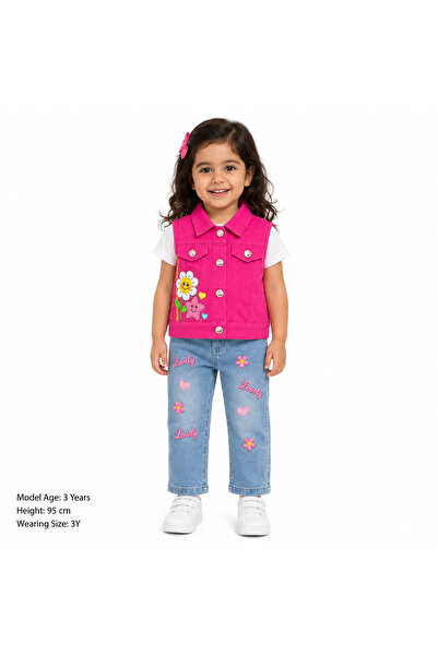 Generic Brand Girls 2-Piece Outfit Pink Vest Top and Jeans Style Pants Set 3Y