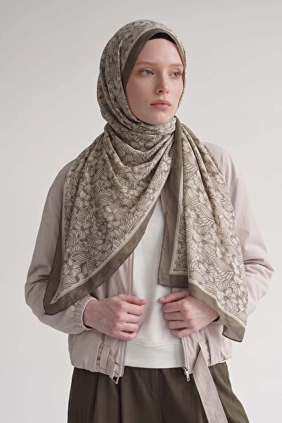 Levidor Khaki Violet Patterned Olera Shawl