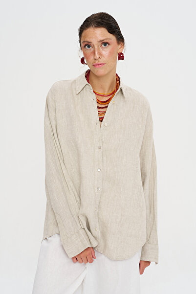 Orfeo Negro Women's 100% Linen Solid Color Shirt