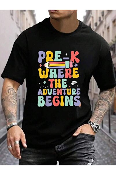 799 تي شيرت رجالي أسود من القطن 100% بطبعة "Where The Adventure Begins First ...